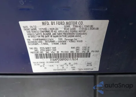 2013 Ford Taurus Se z USA, uszkodzony, nr VIN 1FAHP2D89DG117654